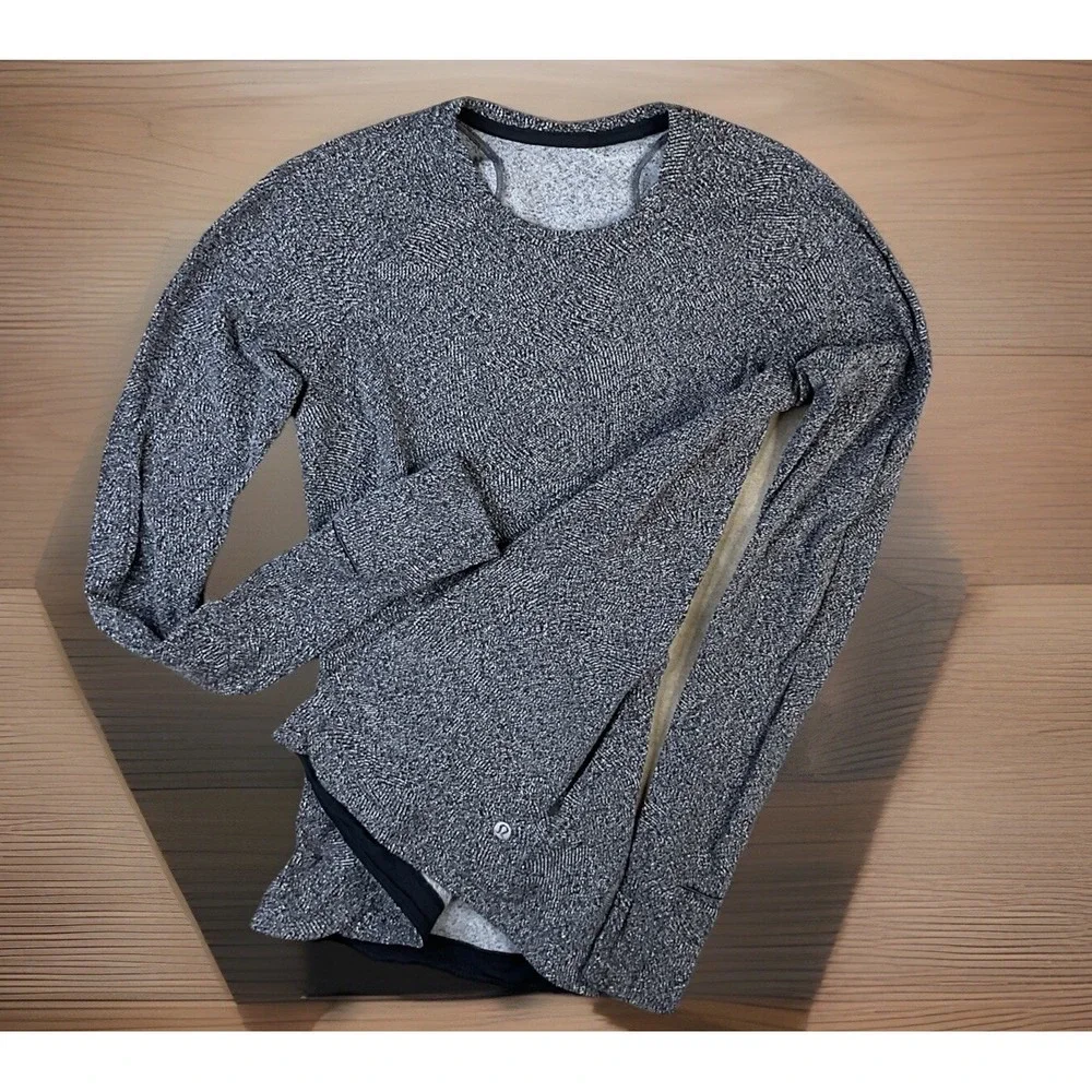 Lululemon Pullover Women Sz 6 Rulu Run Long Sleeve Jacquard Gray Running LW3BVQ
